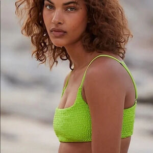 New! Aila Blue Swim Alice Smocked Bikini Top in Fingerlime 19534